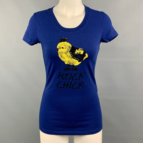 LOVE MOSCHINO Size 4 Navy & Yellow Rock Chick Graphic Print Cotton T-Shirt
