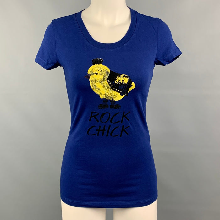 LOVE MOSCHINO Size 4 Navy & Yellow Rock Chick Graphic Print Cotton T-Shirt