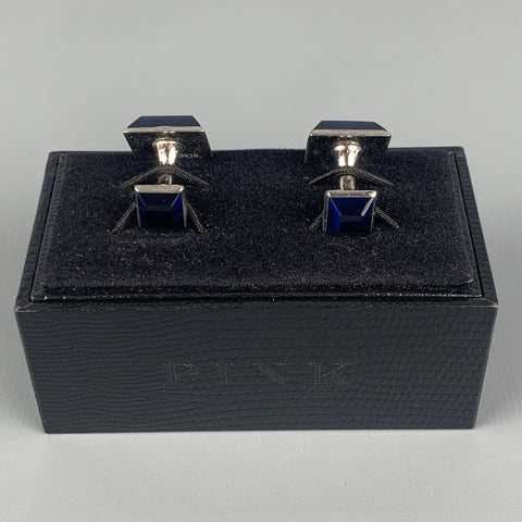 THOMAS PINK Midnight Blue Silver Tone Cuff Links