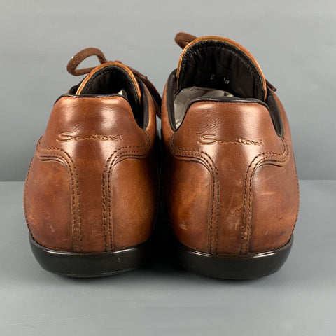 SANTONI Size 13 Brown Leather Low Top Sneakers
