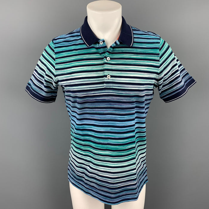 MISSONI Size M Black & Blue Stripe Cotton Buttoned Polo