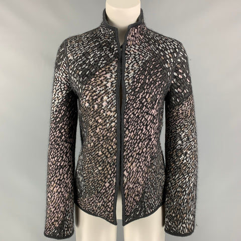 MISSONI Size 4 Charcoal & Silver Knitted Wool Blend Jacket