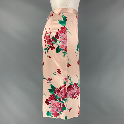DOLCE & GABBANA Size 6 Blush &  Burgundy Silk and Spandex Floral Pencil Skirt
