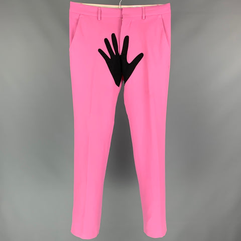OPENING CEREMONY x YOKO ONO Limited Edition Size S Pink & Black Applique Wool Zip Fly Dress Pants