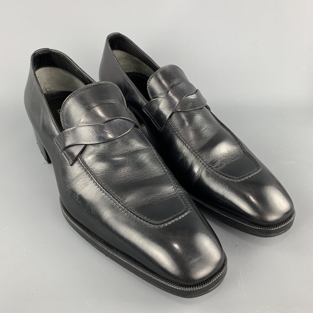 TOM FORD Size 12 Black Solid Leather Slip On Loafers