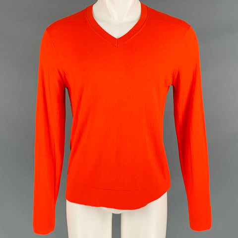 THEORY Size M Orange Cotton Cashmere V-Neck Pullover