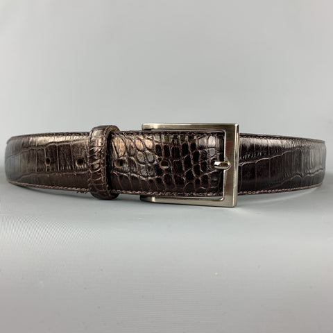 SAGEBROWN Embossed Size 34 Dark Brown Leather Belt