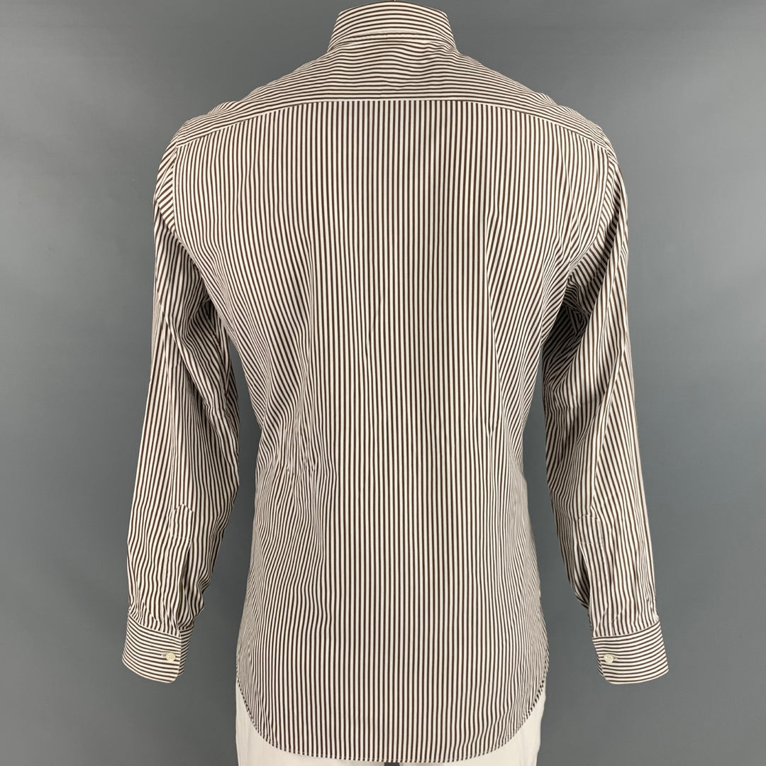 SALVATORE FERRAGAMO Size L Brown White Stripe Cotton Long Sleeve Shirt