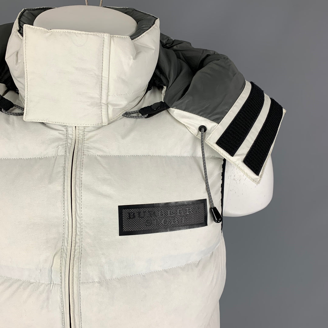 BURBERRY SPORT Size M Off White Black Contrast Trim Hooded Puffer Vest