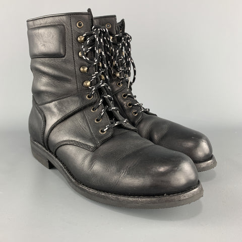 RALPH LAUREN Purple Label Taille 11 Bottes de travail à lacets en cuir noir