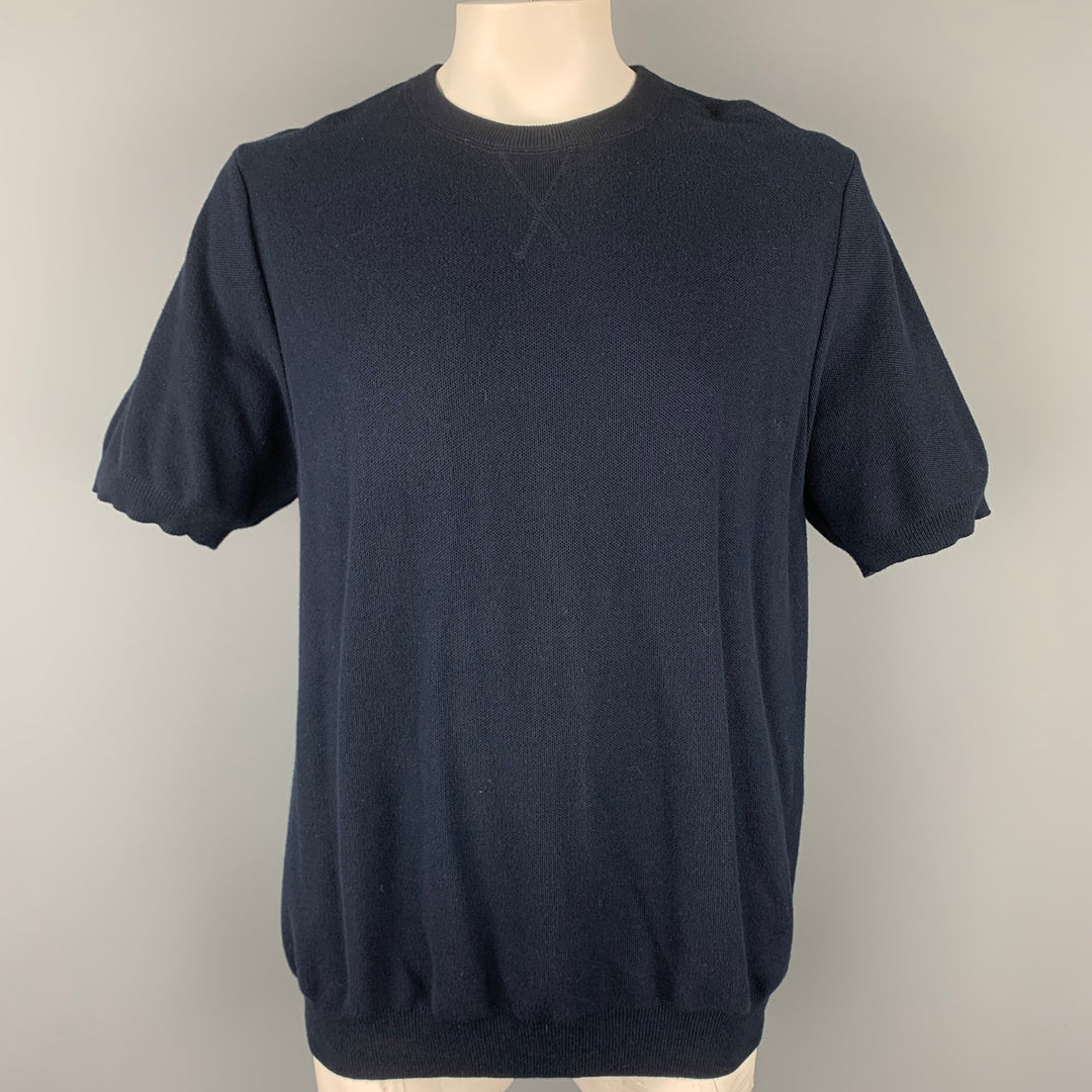 SUNSPEL Taille XXL T-shirt à manches courtes en coton tricoté gaufré marine