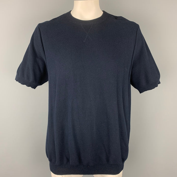 SUNSPEL Size XXL Navy Waffle Knit Cotton Short Sleeve T-shirt