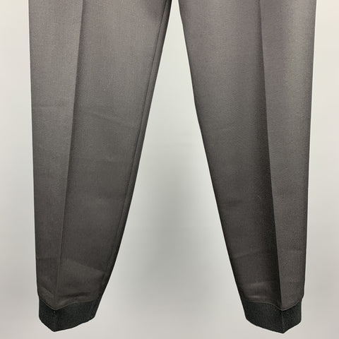 LANVIN Size 32 Black Solid Wool Elastic Cuffs Casual Pants