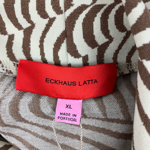 ECKHAUS LATTA Size XL Beige Brown Print Viscose Blend Turtleneck Pullover