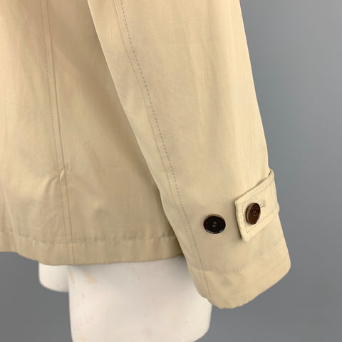 THEORY Size L Khaki Cotton High Collar Belted Cuffs Buttoned Long Jacket