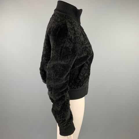 CALVIN KLEIN Talla 8 Chaqueta con cremallera de piel de oveja texturizada negra