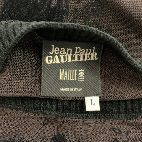 JEAN PAUL GAULTIER Size L Black & Brown Velvet Boat Neck Cocktail Dress