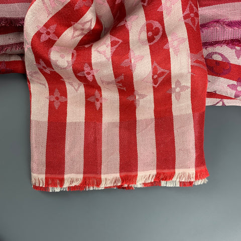 LOUIS VUITTON Red White Stripe Silk Blend Scarves & Shawls