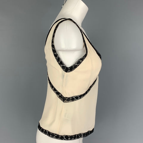 PRADA Size 4 Cream Black Silk Mixed Fabrics Camisole Dress Top