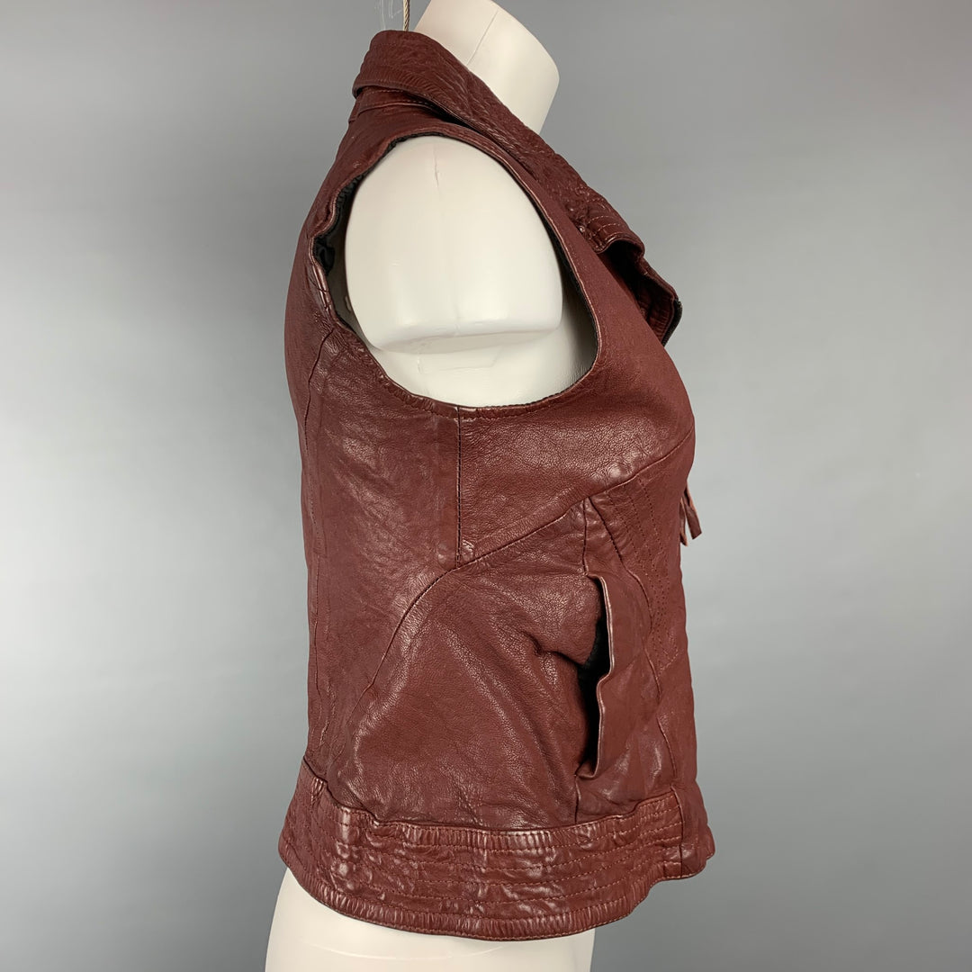 IMPROVD Size S Burgundy Leather Zip Up Vest