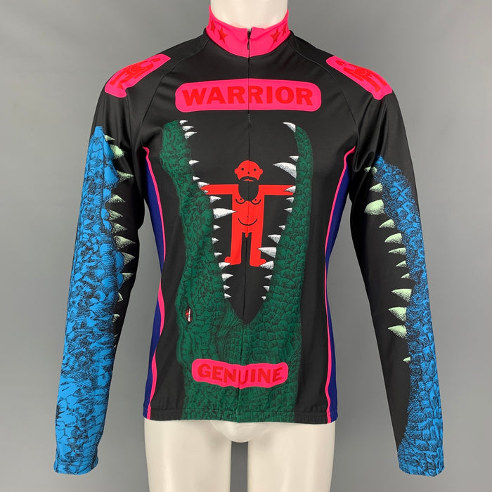 WALTER VAN BEIRENDONCK FW21 Size L Black Graphic Nylon Jersey Bike Top