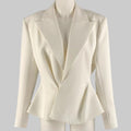 An off-white, single-breasted ALEXANDER VAUTHIER blazer with a peak lapel and button closure, displayed on a mannequin.