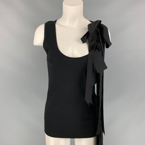 DRIES VAN NOTEN x CHRISTIAN LACROIX SS 20 Size L Black Ribbed Cotton Bow Tank Top
