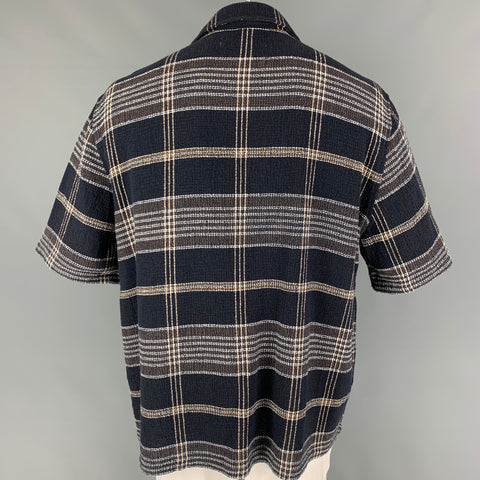 OUR LEGACY Size L Navy Brown White Plaid Cotton Acrylic Short Sleeve Shirt