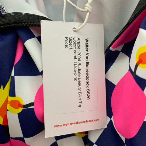 WALTER VAN BEIRENDONCK SS20 Size L Blue Pink Graphic Nylon Jersey Bike Top
