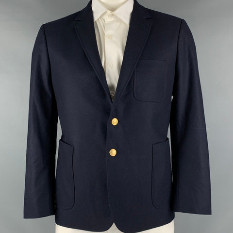 MAISON KITSUNE Taille 42 Manteau de sport à revers cranté en laine unie marine