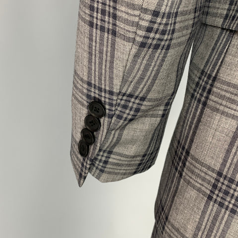 PAUL SMITH The Kensington Size 36 Grey Charcoal Plaid Wool Notch Lapel Suit