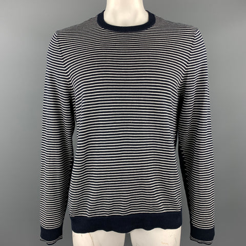 RAG & BONE Size XL Navy & White Stripe Cotton Crew-Neck Pullover