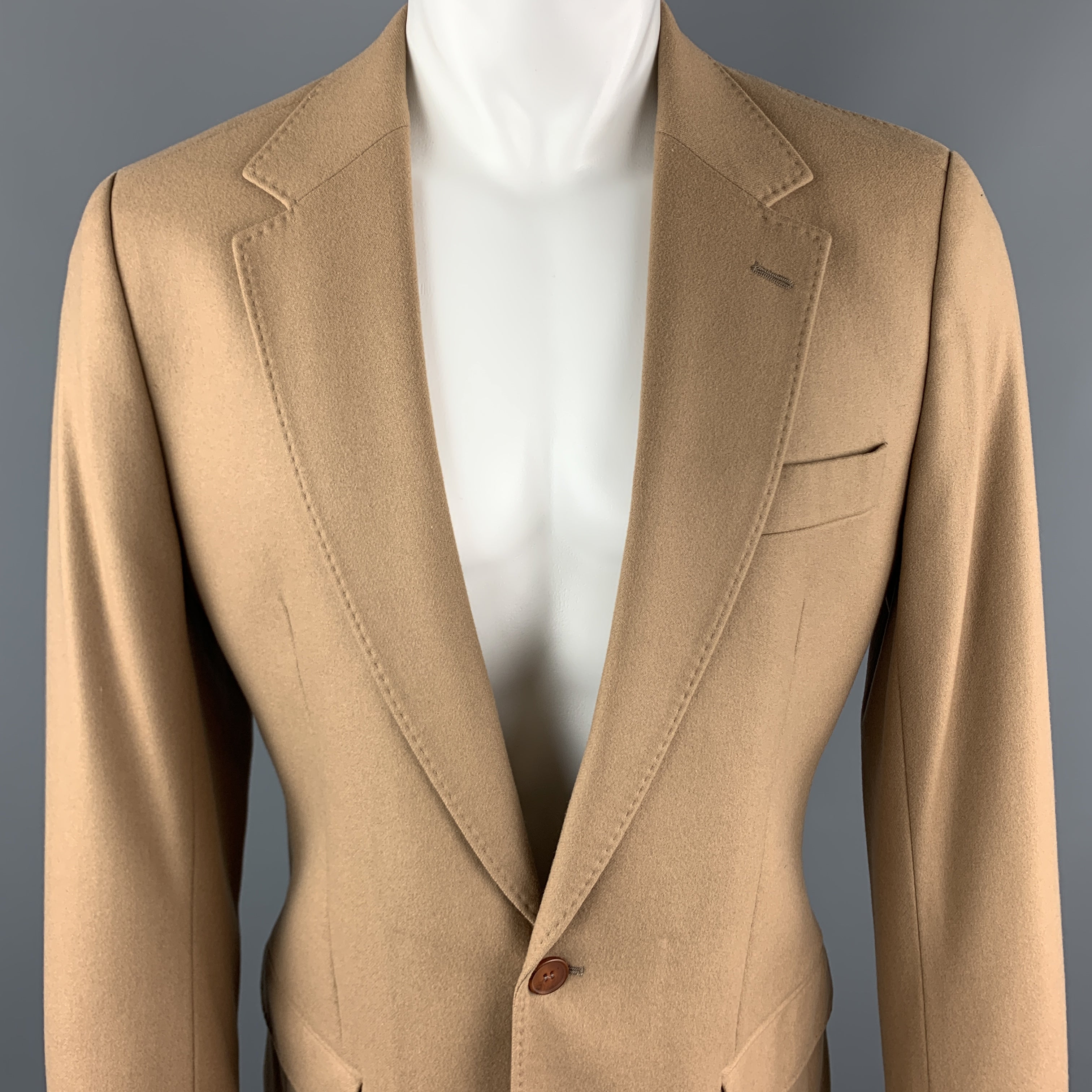 SO by Alexander Van Slobbe 40 Tan Solid Wool Blend Notch Lapel