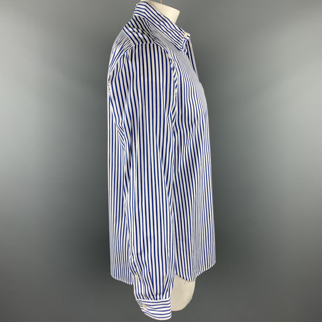 RALPH LAUREN Talla L Camisa de manga larga con botones de algodón a rayas blancas y azules