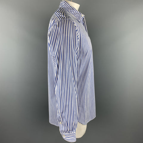 RALPH LAUREN Size L White & Blue Stripe Cotton Button Down Long Sleeve Shirt