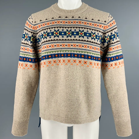 JOSEPH Size M Grey Blue Fair Isle Wool Crew-Neck Sweater