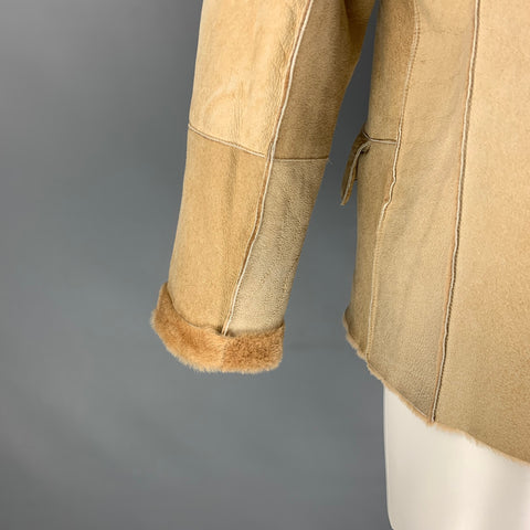 JOHN VARVATOS Size M Beige Shearling Button Up Coat