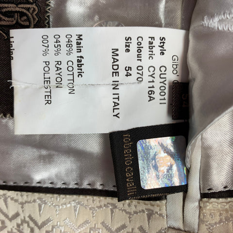 ROBERTO CAVALLI Size 44 Beige Jacquard Cotton Blend Sport Coat