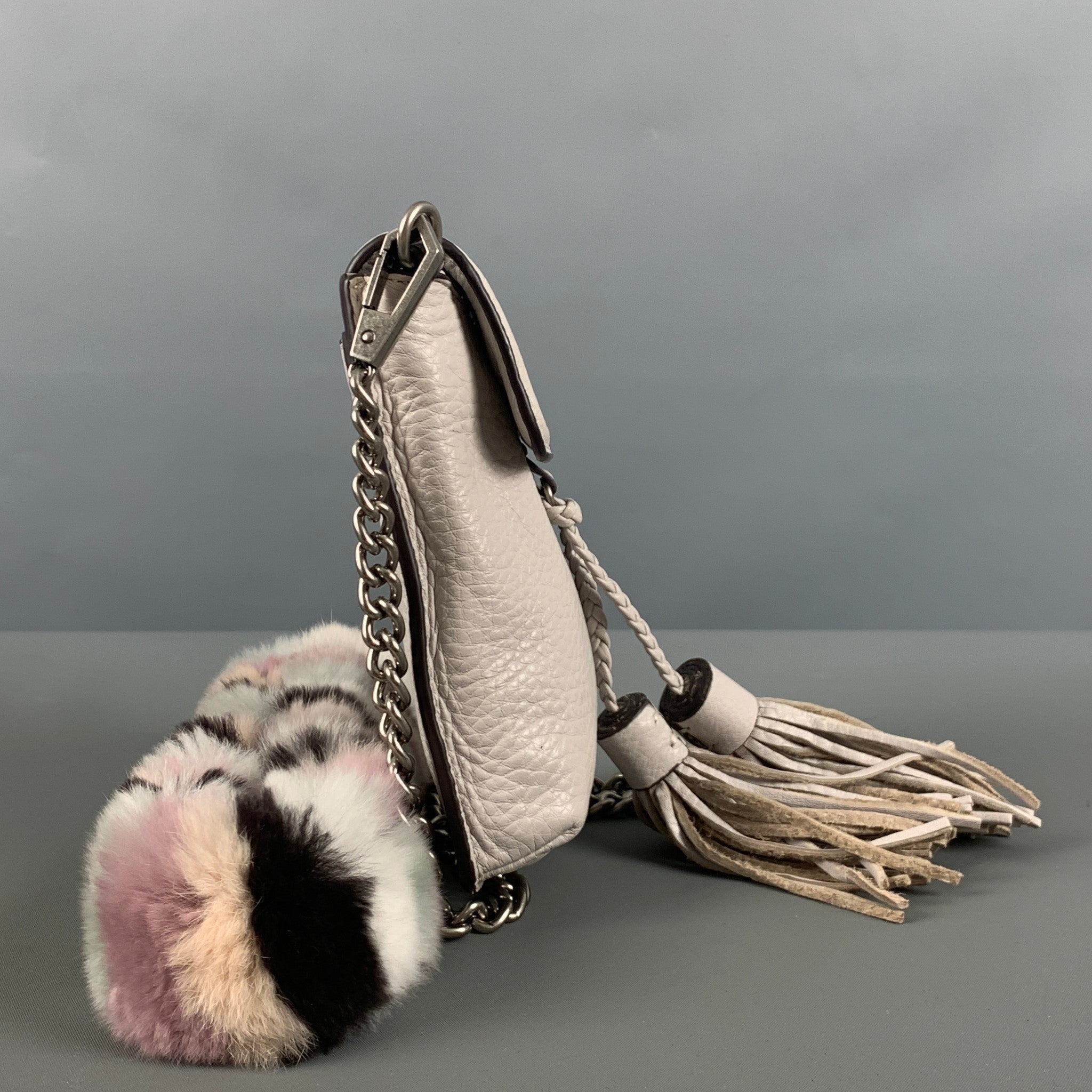 REBECCA MINKOFF Grey Rabbit Fur Leather Cross Body Handbag – Sui
