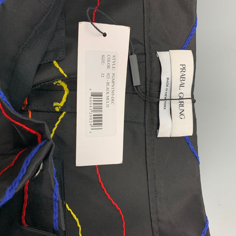 PRABAL GURUNG Size 32 Multi-Color Thread Embroidery Cotton & Polyester Black Cargo Cropped Pants