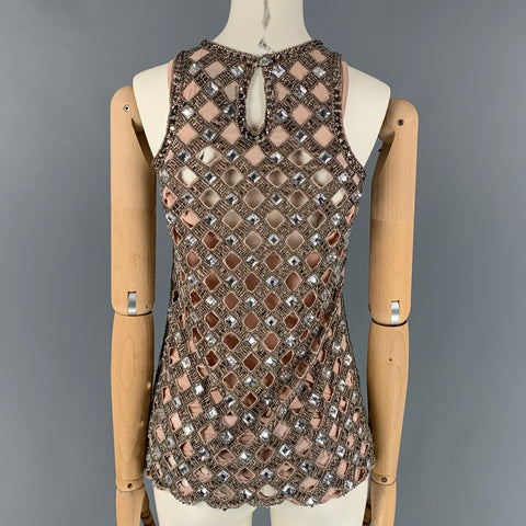 X by NBD Size XXS Nude & Silver Polyester Beaded Mini Dress