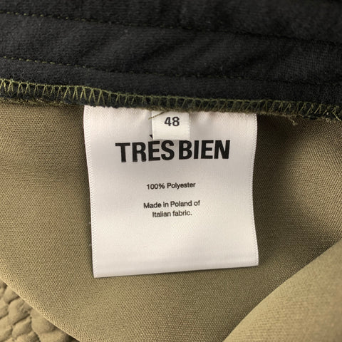 TRES BIEN Size 32 Olive Striped Trim Polyester Drawstring Sweatpants