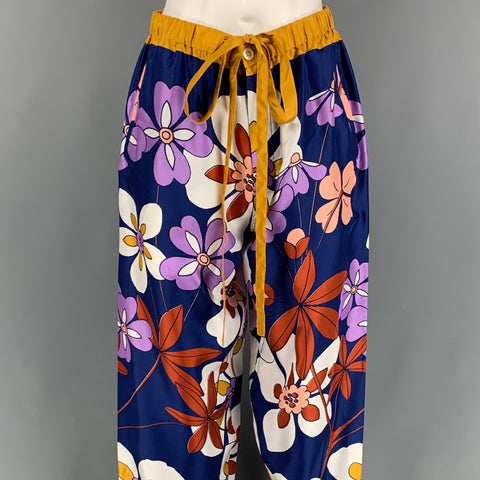 MARC JACOBS RUNWAY Talla XS Pantalones casuales con cinturilla elástica floral de seda multicolor