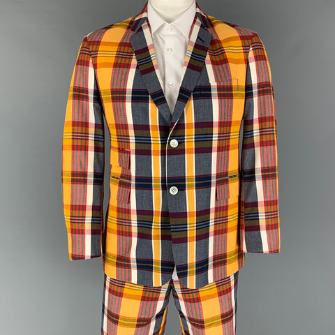 BLACK FLEECE Talla 42 Traje con solapa de muesca de algodón a cuadros multicolor amarillo