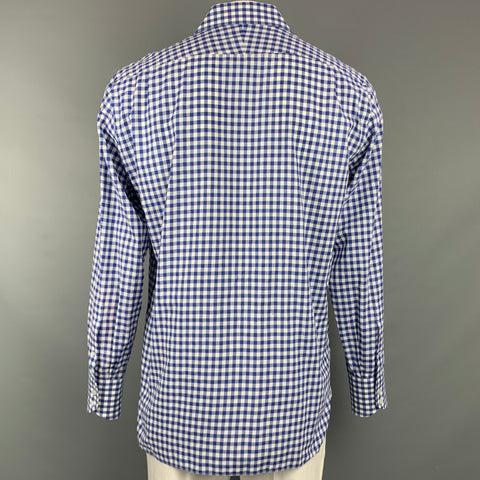 TOM FORD Size XL Blue & White Checkered Cotton Button Up Long Sleeve Shirt