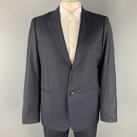 BELVEST Size 44 Navy Plaid Wool Notch Lape Suit
