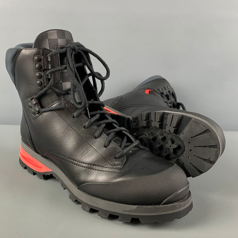 LOUIS VUITTON 2015 Size 10 Black Red Calfskin Damier Blizzard Boots
