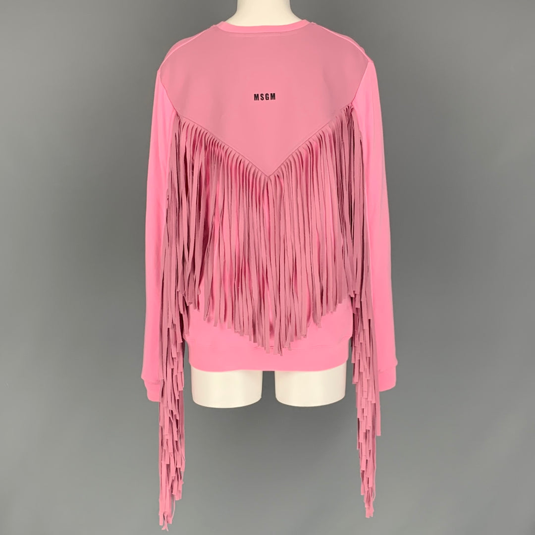 MSGM Size S Pink Fringe Cotton Crew-Neck Sweatshirt