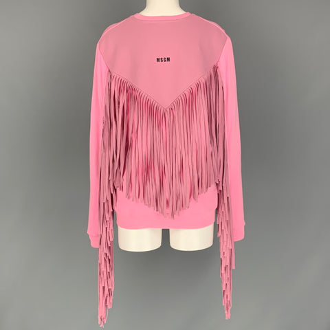 MSGM Sweat-shirt col rond en coton à franges rose taille S