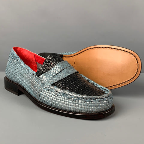 MARNI Size 10 Blue Black Woven Leather Slip On Loafers